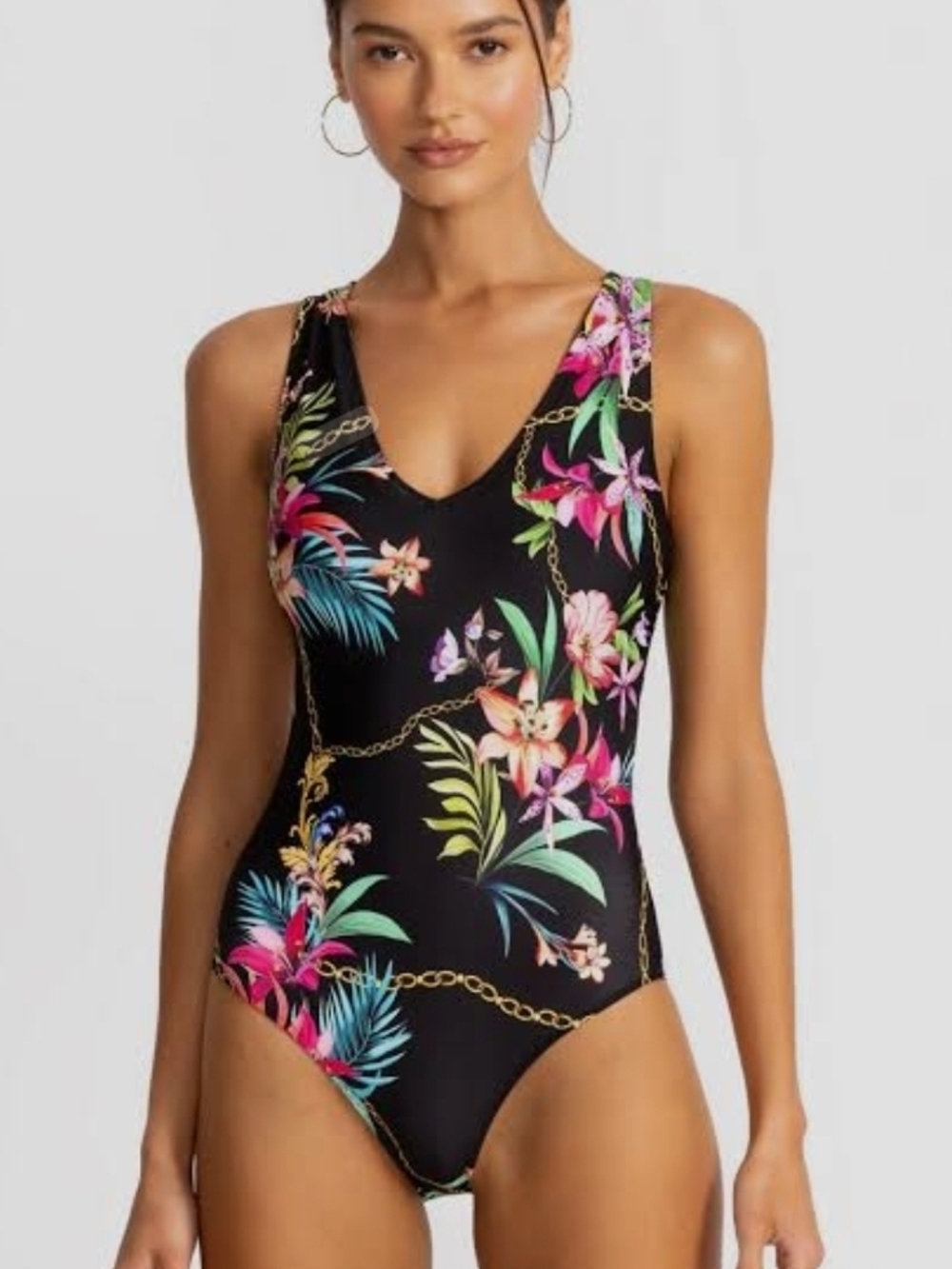Kona Sol Black Floral One-Piece Swimsuit